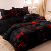 Ultra Soft Single/Double/Queen/King Red Grid Print Quilt/Duvet Cover Bedding Set