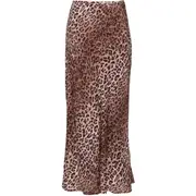[Rixo] Rixo Kelly Leopard-print Silk Midi Skirt 14 UK BROWN