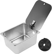 RV Kitchen Sink, 300x240x150mm RV Sink Stainless Steel Kitchen Hand Wash Basin Sink 40mm Drain with Tempered Glass Cover for Camper Van Yacht