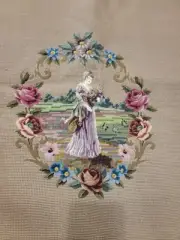 Large vintage gros and petit point tapestry canvas Georgian lady Completed