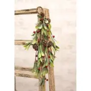 New Christmas Glitter MISTLETOE RED BERRY PINECONE TEARDROP Wreath Swag 20"