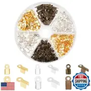 PH PandaHall About 450 Pcs Iron Fold Over Cord Ends Terminators End Tips for