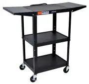 Luxor UCMT1DL Adjustable-Height Steel Utility Cart - Drop Leaf Shelves, Black