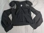 Nasty Gal Women's Break The Ice Diamante Button-Down Blouse JQ2 Black Size US:2