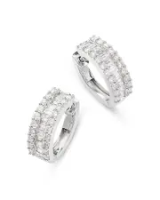 Bloomingdale's Fine Collection Diamond Baguette & Round Huggie Hoop Earring in 14K White Gold, 2.0 ct. t. w.