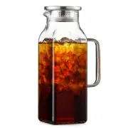 2 Quart 2 Liter 68 Oz Square Glass Pitcher Lid Spout Water Pitchers Handle Drink