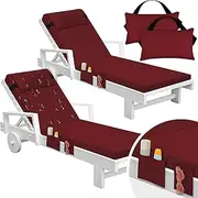 Tondiamo 2 Set Outdoor Chaise Lounge Cushions with Pillows and Storage, 72 x 21 x 3 Inch Outdoor Lounge Chair Seat Pads Outside Waterproof Chaise Cushion for Outdoor Lawn Patio Furniture(Wine Red)