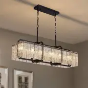 CROSSIO Modern Rectangle Black Crystal Chandeliers for Dining Room, L40 Rectangu