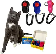 TRAVEL CAT Clicker Training Kit - 3 Pack Cat and Puppy Training Clicker with Button and Wrist Strap for Cats Behavior, Rewards Training - Red, Blue and Black Pet Training Clicker with Loud Click Sound