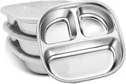 SHENMAIDAY 4-Pack Stainless Steel Small Dinner Plates, Stainless Steel Trays, Portion Control Divider Trays with lids, 3-Compartment Lunch Divider Trays, Family Camping Metal Food Trays