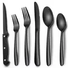 Black Heavy Duty Silverware Set, 24-Piece Stainless Steel Flatware Set with S...