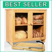 Extra Large Bamboo Bread Box with Cutting Board & Knife – Rustic Kitchen Charm