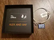 Alex & Ani THE OFFICE Dunder Mifflin Logo Charm Bangle Bracelet Silver NWT