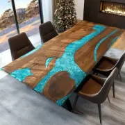 Blue Resin River Table, Epoxy Dining Table, Epoxy Resin Table Wood Table Top Art