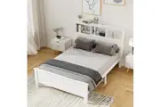 Artiss Bed Frame Double Size Wooden with 3 Shelves Bed Head White
