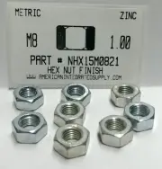 M8-1.00 HEX NUTS CLASS 8 STEEL ZINC PLATED (25)