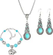 [WCRAZYE] Western Earrings Necklace Bracelet Set for Women Handmade Boho Vintage Turquoise Dangle Drop Earrings Dainty Bohemian Country Jewelry Gifts, Large, Alloy Steel, No Gemstone