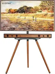 Ecotiny Tripod Easel TV Stand for 43 to 65 Inch LCD Led Screen, Height Adjustable and Swievel TV Stand, Portable TV Floor Stand with Wooden Tray for Bedroom, Living Room, Studio, Black and Walnut