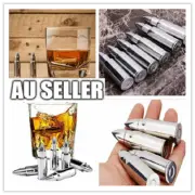 3PC Stainless Steel Whiskey Stone Bullet Shaped Chilling Rocks Reusable Ice Cube