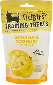 Tidbits Training Treats 225g, Banana & Yoghurt - Healthy Probiotic Boost, Protein & Calcium-Rich - Ideal for Training & Positive Reinforcement