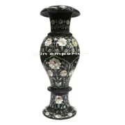 14" black Marble Flower Vase Pot Mosaic inlay malachite room decor home gift
