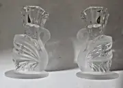 New in Box, Never Used Lead Crystal Frosted Swan Candlestick Holders Set of 2