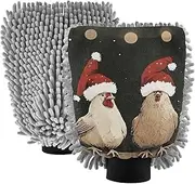 XYMZR Chicks Christmas Hat Red Absorbent Microfiber Car Wash Mitt, Funny Cute Anime Scratch Free for Cars Cleaning, Home Cleaning Mitts, 2 Pack, 10.24” L x 7.09” W