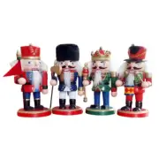 4pcs Nutcracker Ornament Set Walnut Soldier King Puppet Wooden Figures Christmas