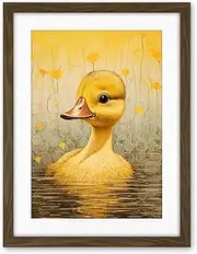 Artery8 Yellow Duckling Kids Bedroom Baby Nursery Calm Elegant Artwork Framed Wall Art Print 18X24 Inch