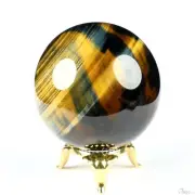 Gemstone 2.1" Blue & Gold Tiger's Eye Hand Carved Crystal Ball/Sphere, Healing