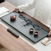 Black Stone Tea Tray Hand Carved Engraved Dragon Serving Tray Water Draining New