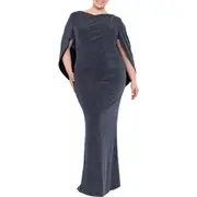 Betsy & Adam Metallic Drape Back Trumpet Gown