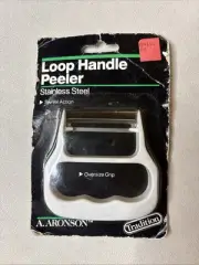 NOS 1987 A. Aronson Loop Handle Peeler Stainless Steel Oversize Grip Swivel