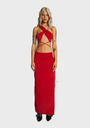 [Kiki Riki] Red Strappy Cami And Skirt Set