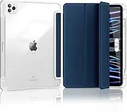 Gahwa iPad Pro 11 Inch Clear Case 2022(4th)/2021(3rd)/2020 (2nd)/2018(1st Gen) with Pencil Holder, Smart iPad Cover[Support Touch ID and Auto Wake/Sleep] with Auto 2nd Gen Pencil Charging -Navy Blue