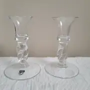 Set of 2 Orrefors Sweden Glass Collectable Church &Dwight Co. Candlesticks