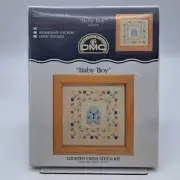 DMC Counted Cross Stitch Kit Baby Boy Beginners 4"x4" Frame Included