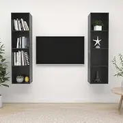 Wall-Mounted TV Cabinets, 2-Piece High Gloss Grey Engineered Wood Floating Storage Unit for Living Room, Media Center Organization