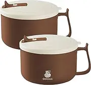 Microwave Ramen Bowl with Handles,304 Stainless Steel Liner Bowl, Microwavable Soup Mug with Lid Large Soup Cups for Ramen Noodle Cereal,42 oz(coffee coffee)