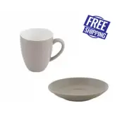 24x Coffee Mug & Saucer Stone Grey 400mL Bevande Tea Mugs Hot Chocolate Cups