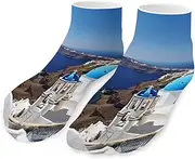 [QMNVBDS] Santorini Greek Island Sea View Socks Ankle Length Socks Casual Short Socks for Women Men Low Cut Sports Socks Running Socks No Show Socks Ankle Socks Athletic Socks Workout Socks, Style, One