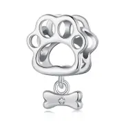 925 Sterling Silver Dog Paw Charm Bead For Bracelets & Necklaces