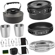 KICHOUSE 4-Piece Portable Camping Cookware Set Outdoor Cooking Tool Teapot Compact for Travel