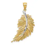 14k Yellow & Rhodium Gold w/White Rhodium Polished Feather Pendant