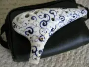 New Fine Ceramic Alto C 12 Hole Ocarina w. PE Leather Case Floral plant tendril