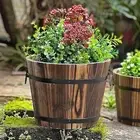 Wooden Flower Pot Ornament Bucket Planter for Indoor Outdoor Table Balcony