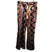 NASTY GAL Wave Sequin Wide Leg Flare Gold Pants Trouser Disco Psychedelic 10