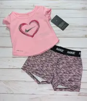 Nike Dri-Fit Baby Girl Heart Theme Top & Space Dyed Short Set Size - 12 Months
