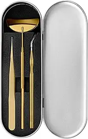 3PCS Eyelash Grafting Tool Kit Eyelash T s Pick S Inspection Mirror Eyelash Extension Tool Set with Storage Box Gold