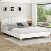 ALFORDSON Bed Frame Queen Size Upholstered Platform Base Leather White TANIA